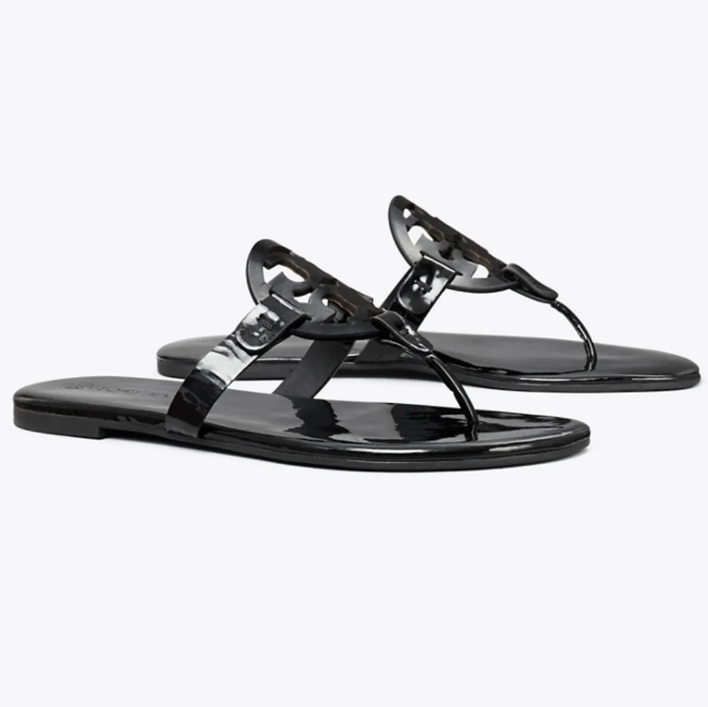 Tory Burch Miller Soft Sandal Black Patent Size 8.5